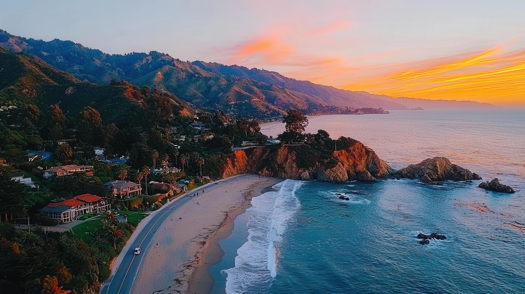 Orange County coastline at sunset